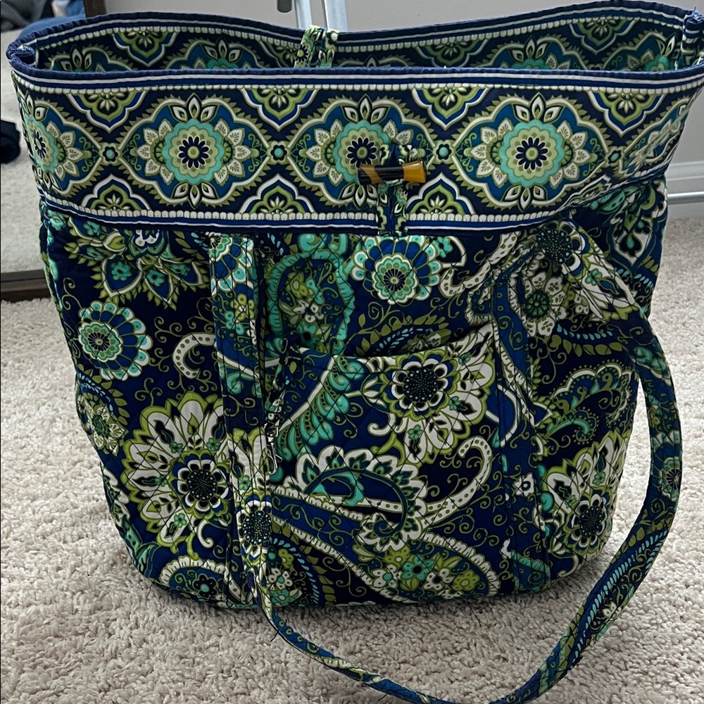 Quilted Floral Tote Bag in Navy, Green & Teal